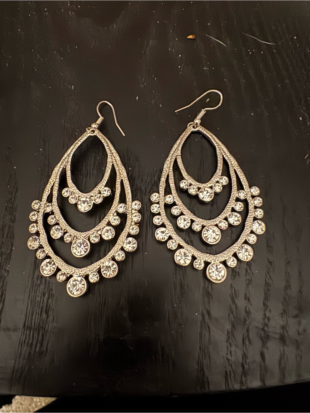 Silver Crystal Teardrop Dangle Earrings - Elegant Women Jewelry